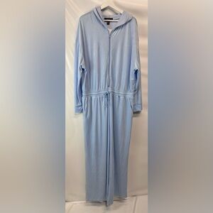 Forever 21 Plus Baby Blue Velour Jumper Romper Hoodie w Pockets NEW 0X-2X